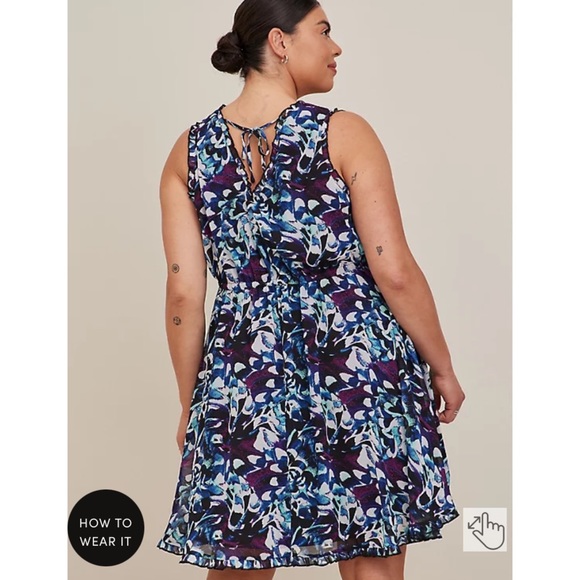 NWT TORRID Mini Chiffon Ruffle Dress - Black Abstract - Picture 4 of 9